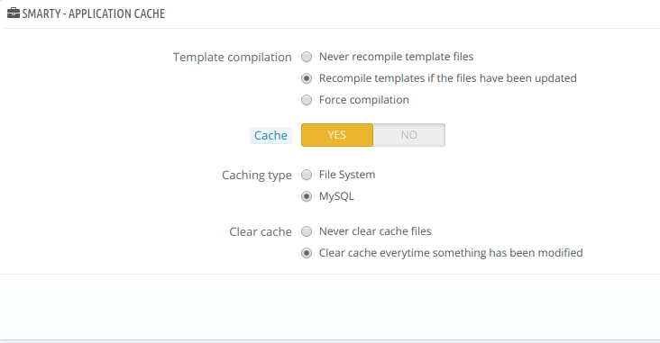 cache settings changes