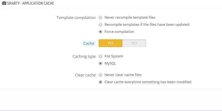 cache settings force compile